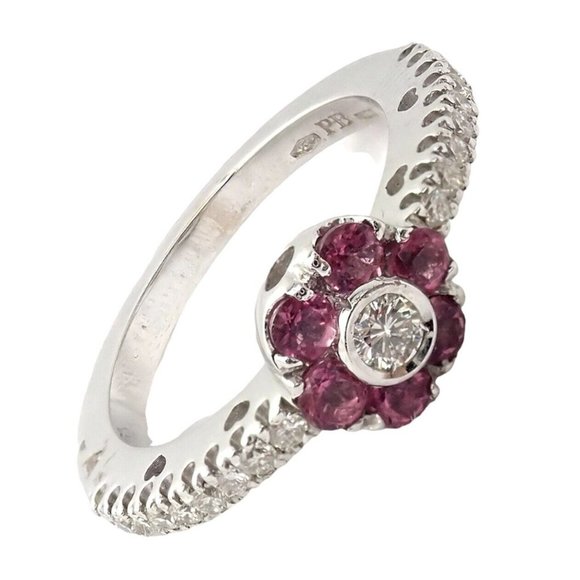 Pasquale Bruni 18k White Gold Diamond Pink Sapphire Flower Fiori Ring - Picture 12 of 12